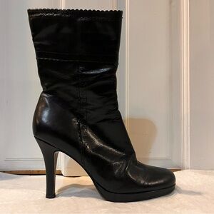 Bandolino Bodesto Black Leather Mid Calf Heeled Boots Size 7.5